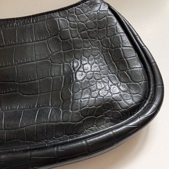 Nine West Black Croc Embossed Shoulder Bag | Y2K Vintage Handbag - Picture 11 of 14